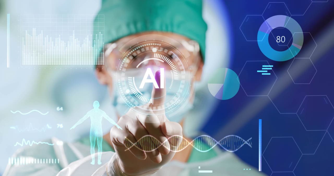 Nurse working in a hospital with AI technology